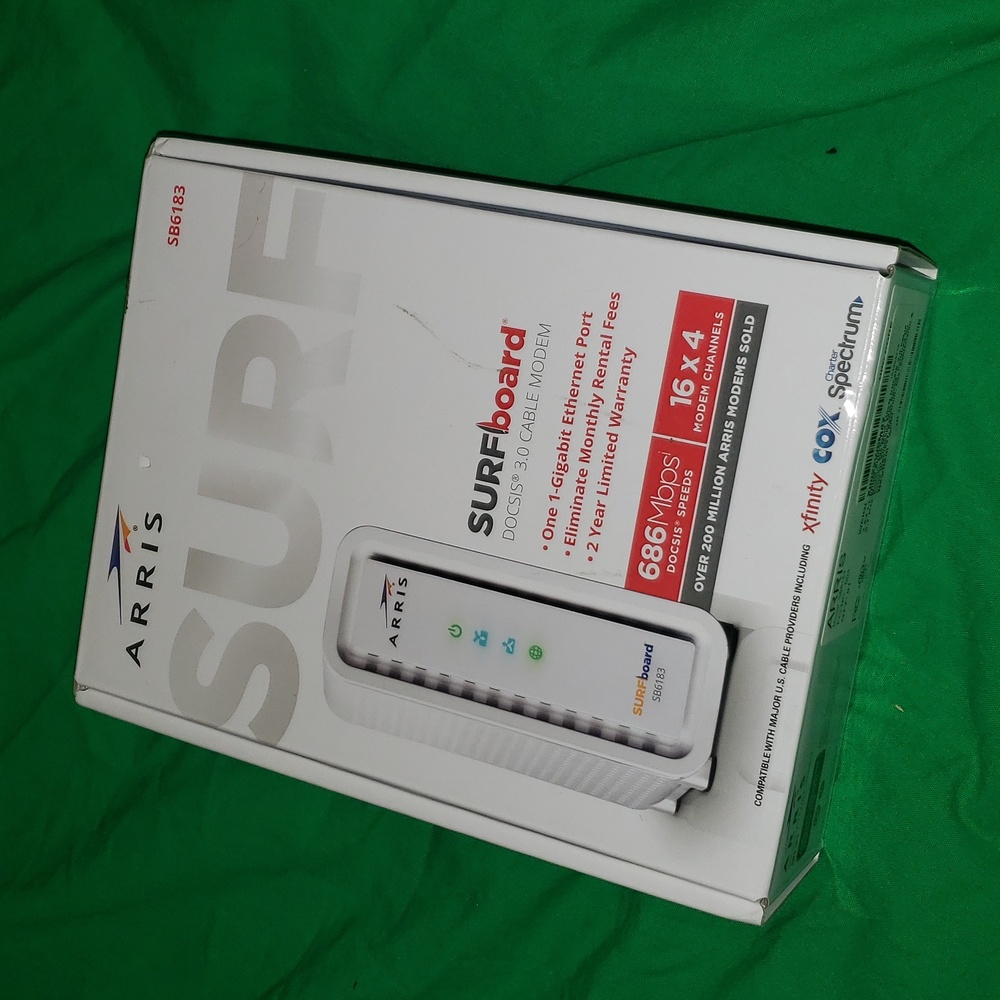 Arris Surfboard SB6183 Cable Modem with Charger and Ethernet Cord